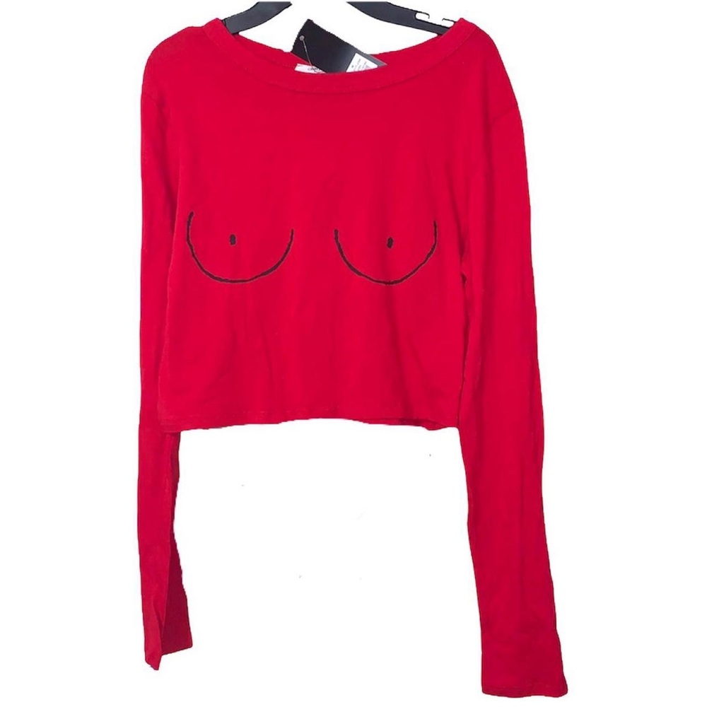 RED CROP TOP LONG SLEEVE BOOBIE SHIRT